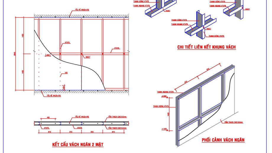 Khung xương vách thạch cao 2 mặt chất lượng